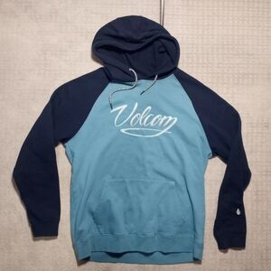 Volcom Classic Fit Two Tone Hoodie Mens Size XL Blue Aqua Embroidered Logo